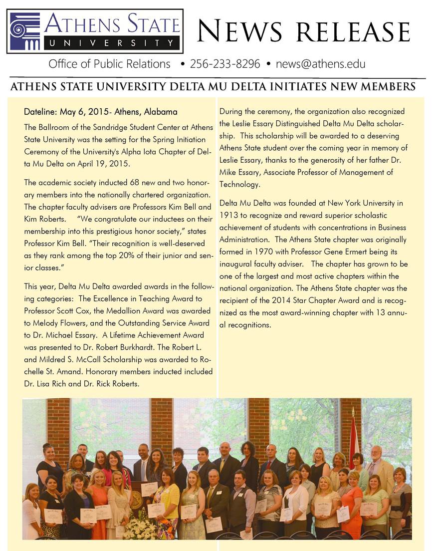 Athens State University News Release
